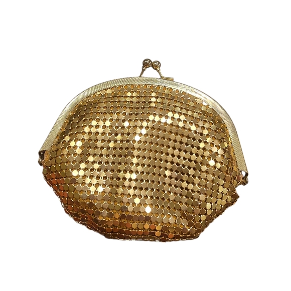 Y & S Mesh Coin Purse Clutch Gold Kiss Lock Vintage - Picture 2 of 4